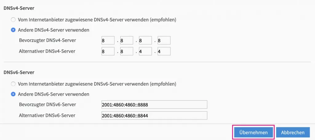 Fritzbox Google DNS